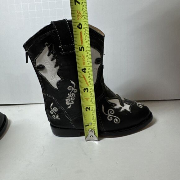 Toddler Cowboy Cowgirl Boots Genuine Leather Black & White Embroidered Sz 7 Zip - Picture 8 of 10